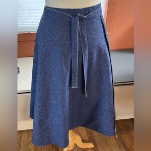 Vintage Reversible Blue And Khaki Denim Midi A-Line Wrap Skirt